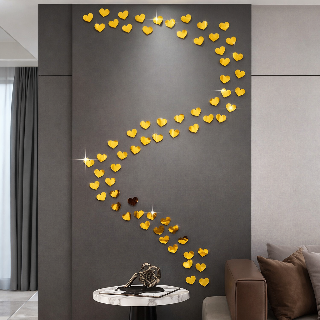 P1 Luxury Golden Heart Cascade Wall Décor
